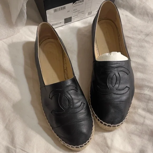 Chanel Espadrilles Sz 38 Black π€ - Picture 1 of 7